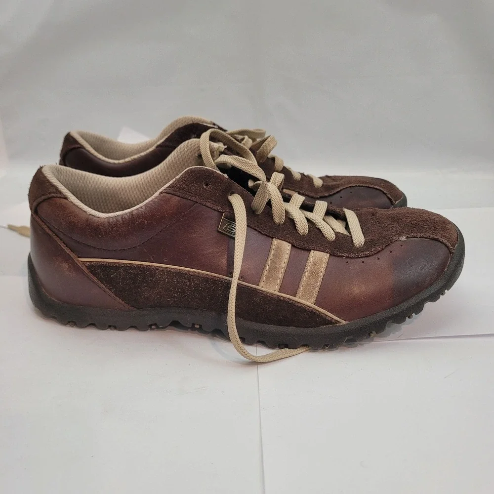 Skechers 45410 Sneakers Mens 8.5 Brown Leather Suede Low Top Lace Up Shoes
